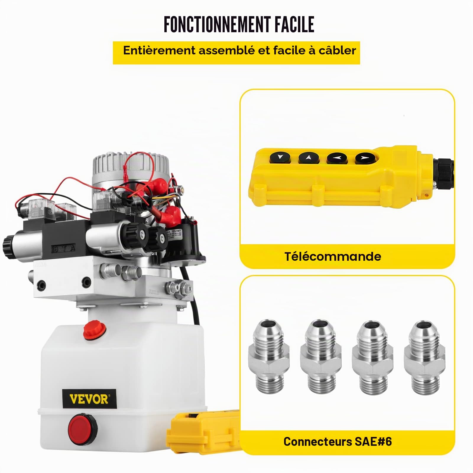 VEVOR Double Solénoïde Pompe Hydraulique 12V DC 4.5L Double Effet Solénoïde Unité Hydraulique 4.5L ZZ004234 Échappement Réparation Plastique
