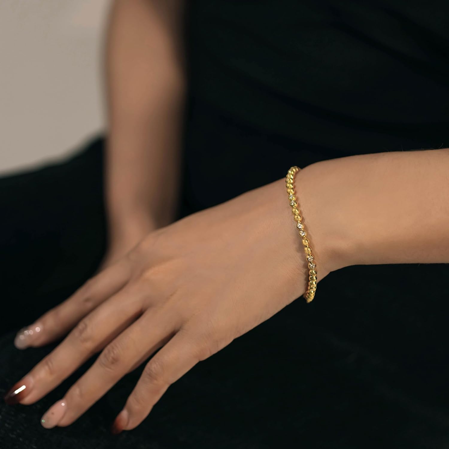 Free bird Gold Beaded Bracelets for Women Cubic Zirconia Bracelet Tennis Bracelets Trendy Bracelet Size 7 Inch/7.5 Inch - Image 2