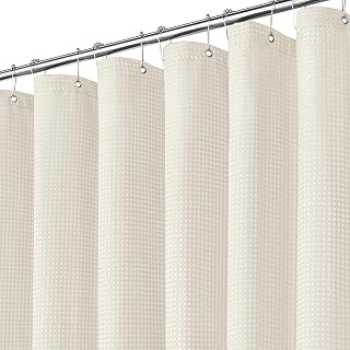 Inhousolu Fabric Shower Curtain, Waffle Weave 230 GSM Polyester, Weighted Hem, Metal Hooks Included, Water Repellent Washable, 60 x 72 Inch, Ivory