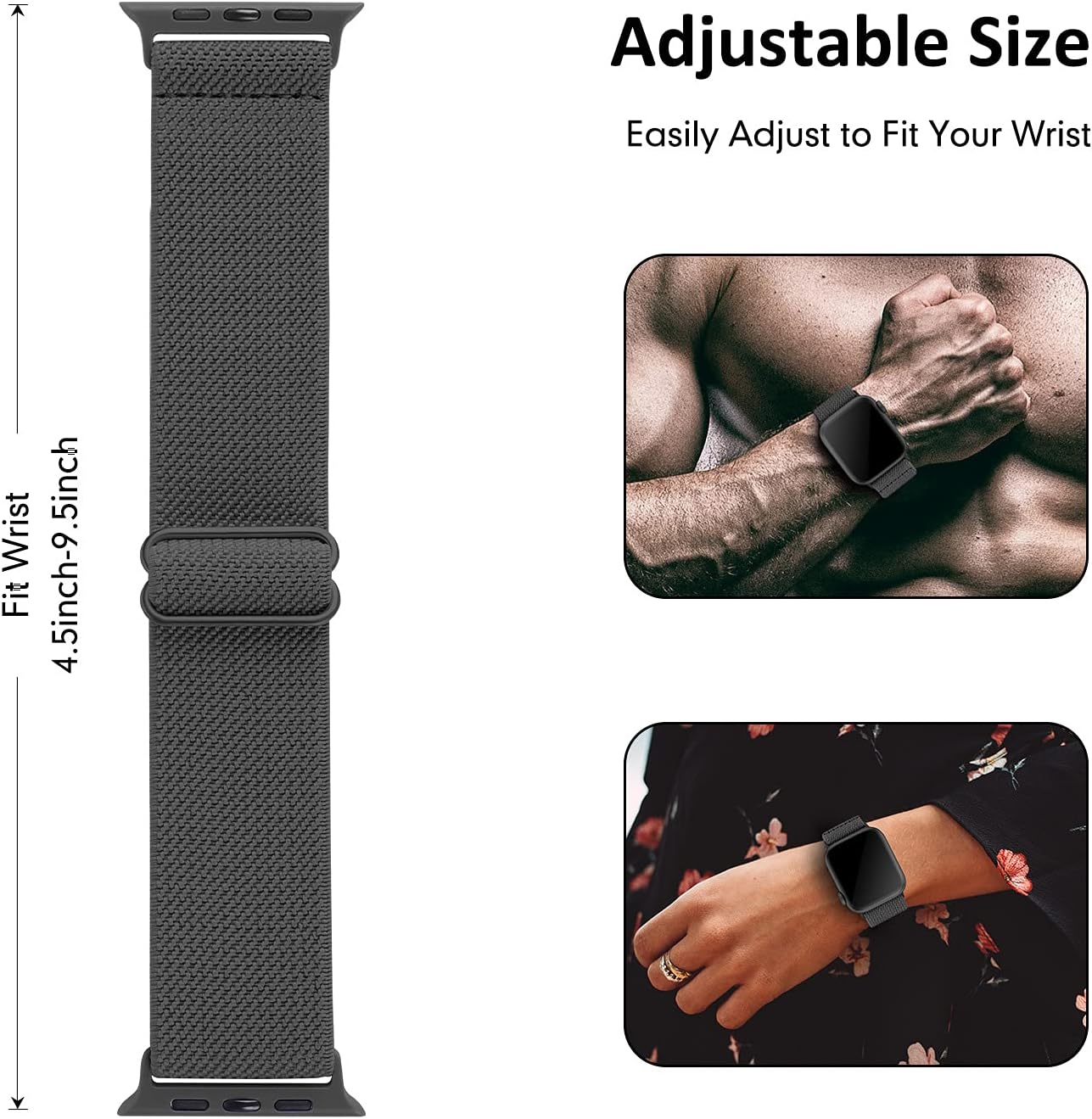 Acrbiutu Stretchy Solo Loop Nylon Bands Compatible with Apple Watch 38mm 40mm 42mm 44mm, Adjustable Braided Elastics Strap for iWatch Series 6/5/4/3/2/1 SE, Black,Dark Gray,Midnight Blue 42mm/44mm
