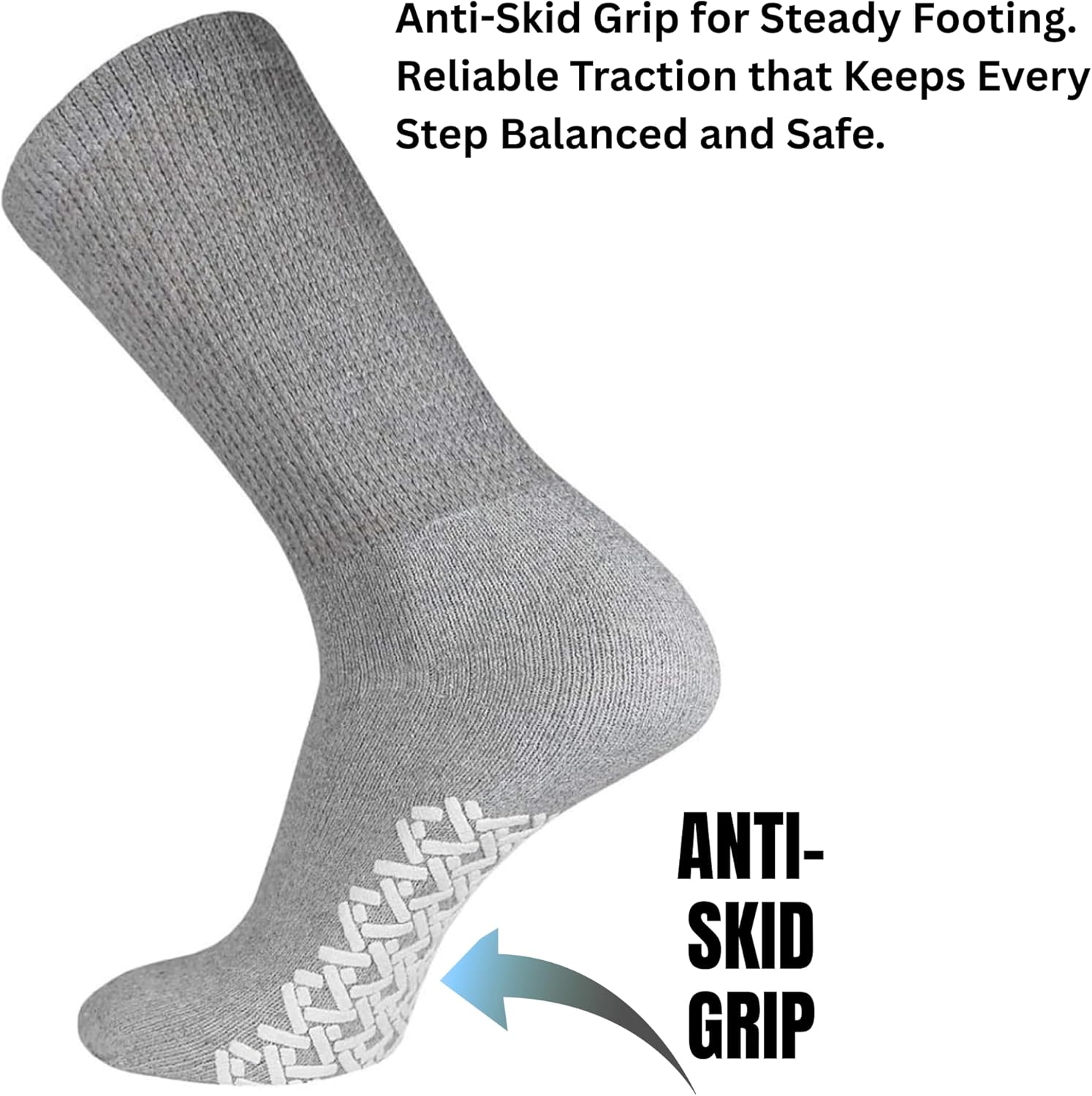 Diamond Star Men's Women Diabetic Loose Top Therapeutic Anti Slip Non Skid Gripper Soft Cotton Full Cushioned Crew Socks