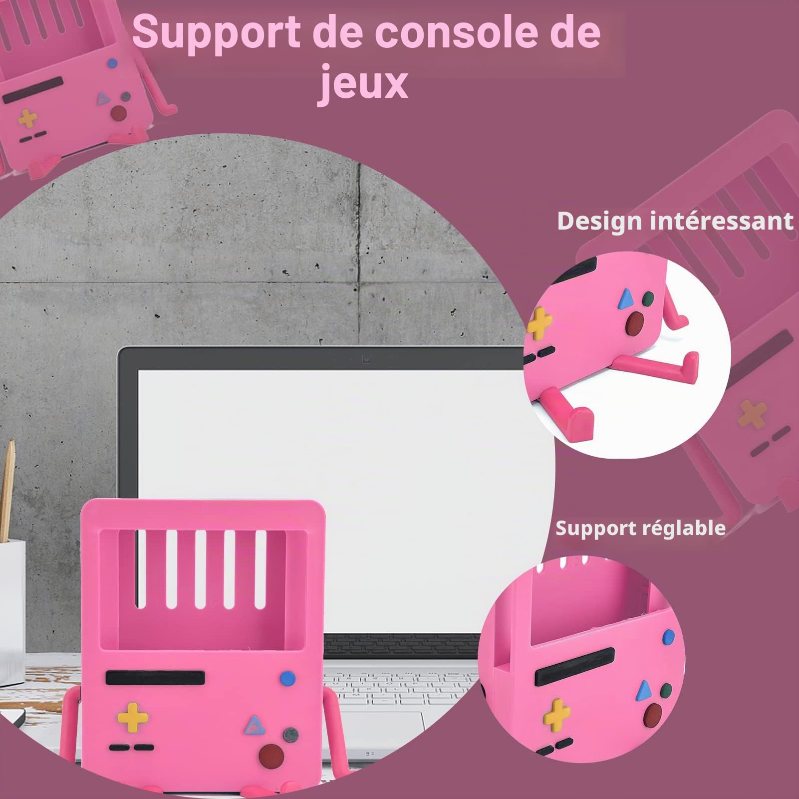 Support de Console Switch en Silicone Mignon Style Bande dessinée Rose, Support d’écran pour Console de Jeu Portable, Pratique pour Les Sessions de Jeu