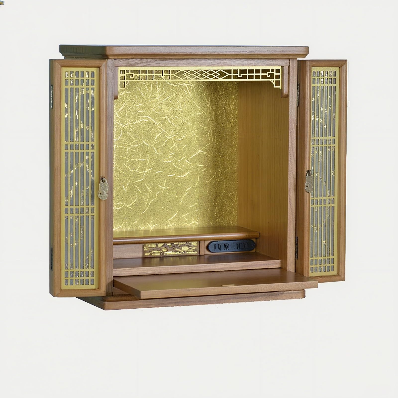 JNTFNE Buddhist Altar Stand With Niche,meditation Table,Buddha Statue LED Lighting,home Worship Table,suitable Spiritual Practice Meditation Cultivation(Antique Finish,L)