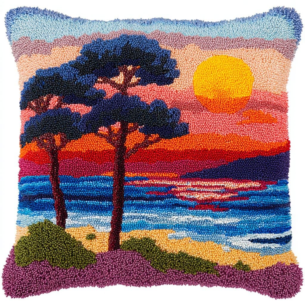 Henypt DIY Latch Hook Cushions Kits Seaside Scenery