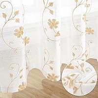 Vista 6 de HOMEIDEAS Cortinas traslúcidas amarillas de 84 pulgadas de largo, 2 paneles de cortinas bordadas con patrón floral amarillo y blanco, cortinas