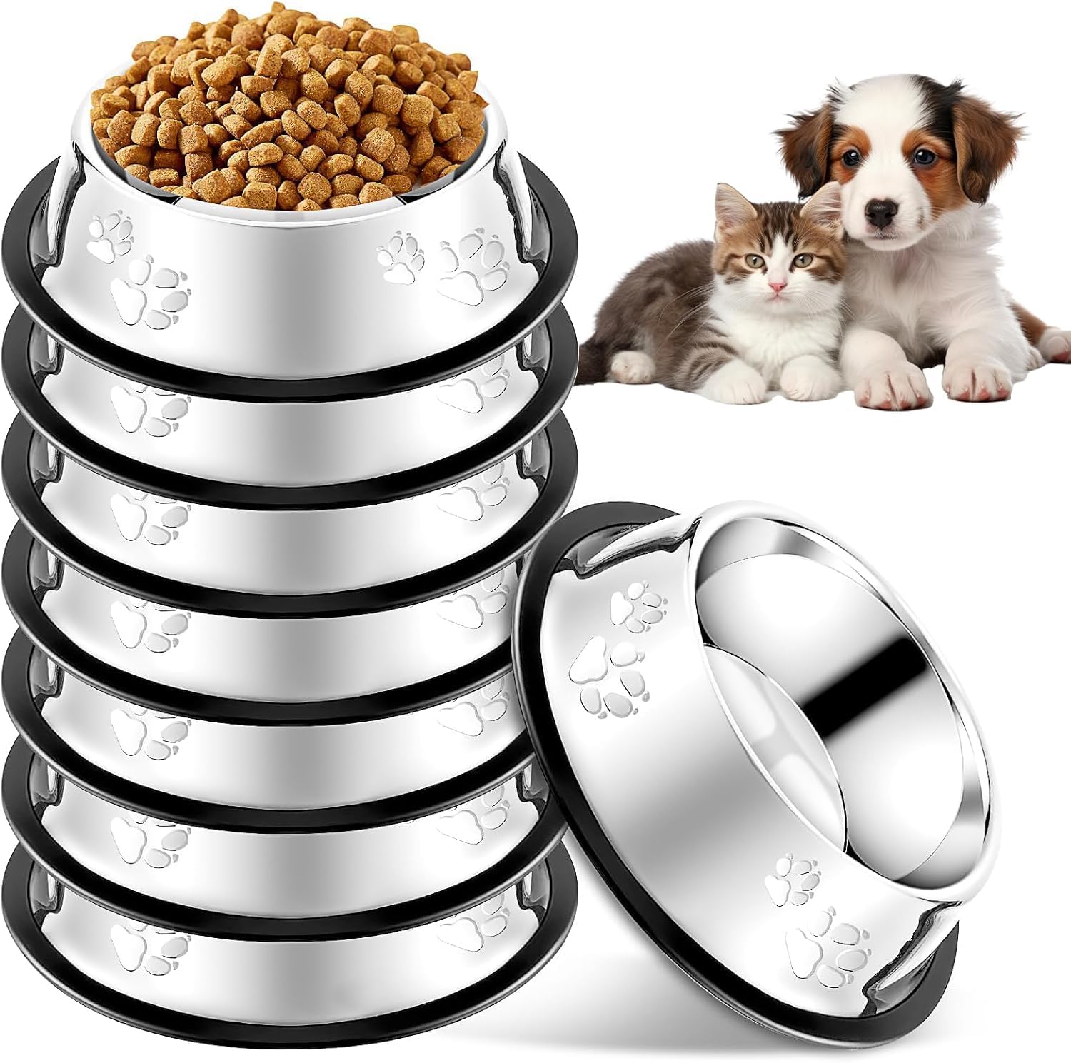 Gamelles en acier inoxydable de 200 ml antidérapantes pour nourriture et eau de petits chiens