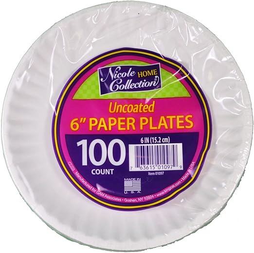 100ct Uncoated 6" White Paper Plates Nicole Home Collection Round Disposable