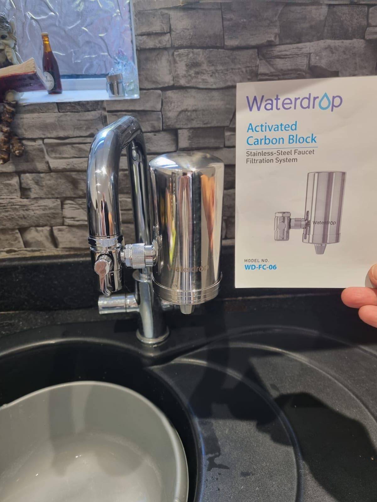 Brita Waterdrop Stainless Steel Faucet Water Filter WD-FC-06 – 5-Stage Carbon Filtration, 320 Gal Capacity, Chrome, 1 Filter Included