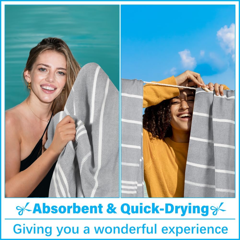 Vikumond Oversized Turkish Beach Towel Blanket XXL Cotton Sandproof Towels Boho Woven Extra Large Big Sand Free Giant Throw Blankets Huge Quilt XL Picnic Camping Necessities Cloud for Adult Gifts