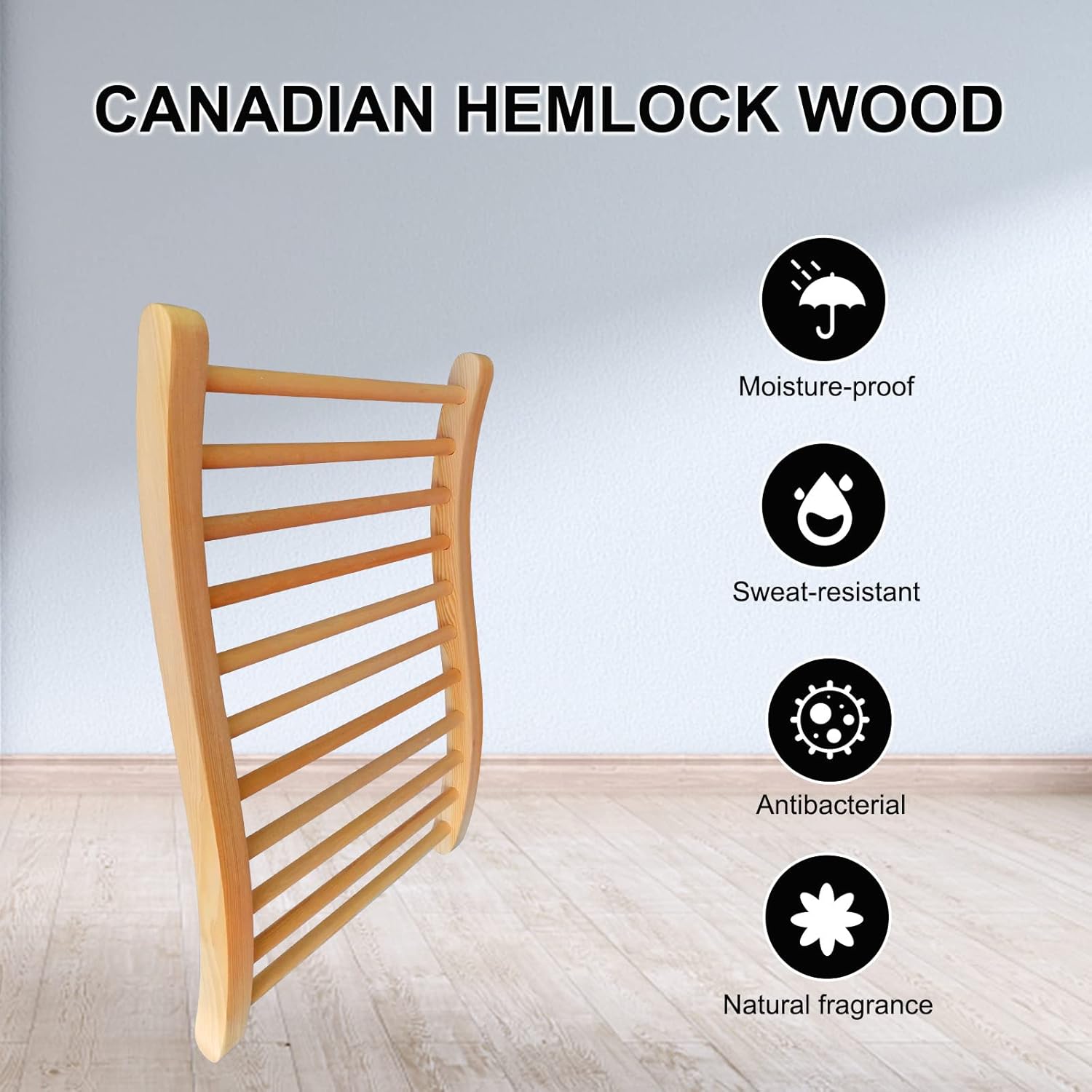 Sauna Backrest Ergonomic S-Shape Support Backrest, Canadian Hemlock Wood Sauna Accessories for Barrel and Infrared Sauna, Pack of 1, Small, 13 W*20.47 H
