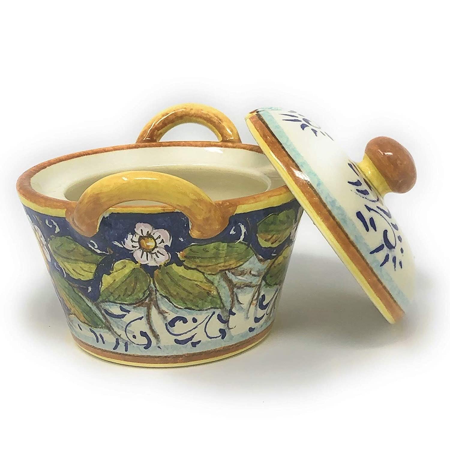 CERAMICHE PARRINI - Italian Ceramic Art Sugar - Cheese Bowl Pottery Decorated Three Lemons Tuscany Hand Painted Made in ITALY