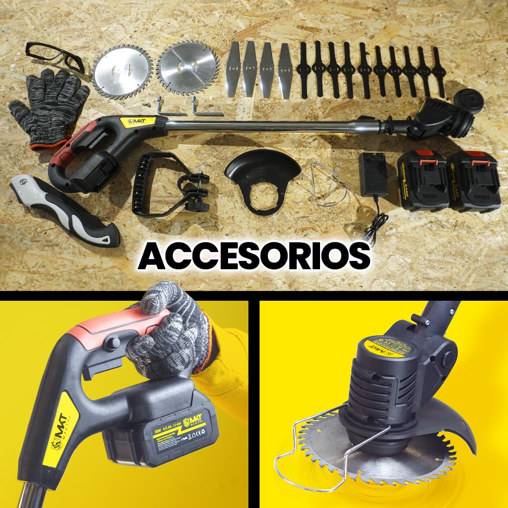 MAKTUL Desbrozadora Batería Eléctrica 8000mAh (2 Baterías 4000mAh 20V) Potente 18.000 RPM, Cortabordes Multifunción 3 en 1 Arbustos Césped, Cortacesped Eléctrico Ajustable para Jardin con Accesorios
