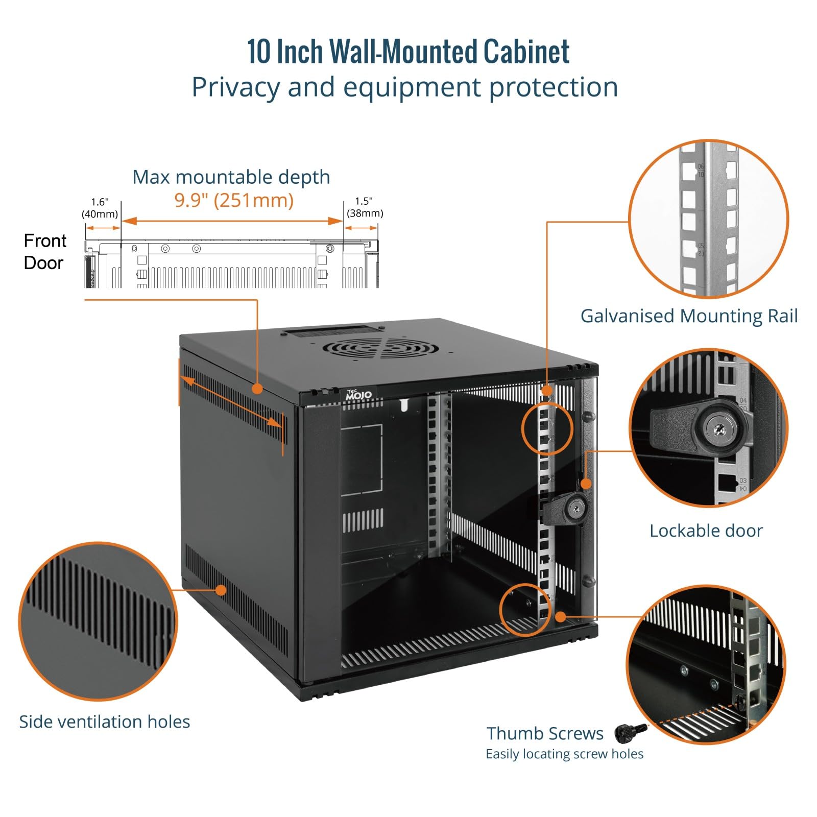 Tecmojo Gabinete de datos de montaje en pared de 6U de 330 mm de profundidad, armario de red con estante de rack, paneles de cepillo, organizador de cables para dispositivos AV/IT/Data NAS de 10