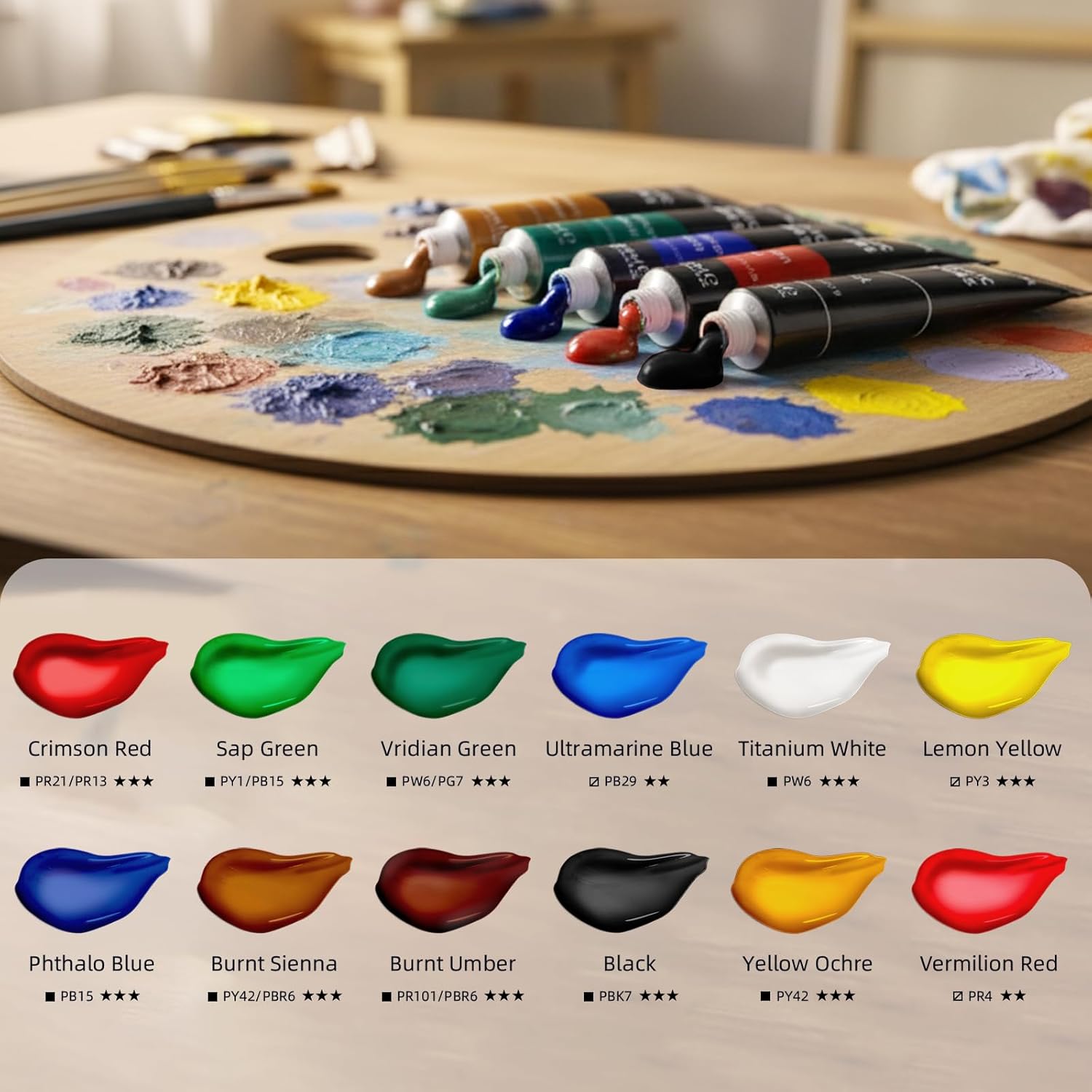 Falling in Art Beechwood Easel Box Set, 27 Pcs Tabletop Acrylic Paint Set, Portable Display Easel Stand with 12 Acrylic Paints, Canvas Panels and Brushes, Suitable for Beginners and Professionals - Image 6