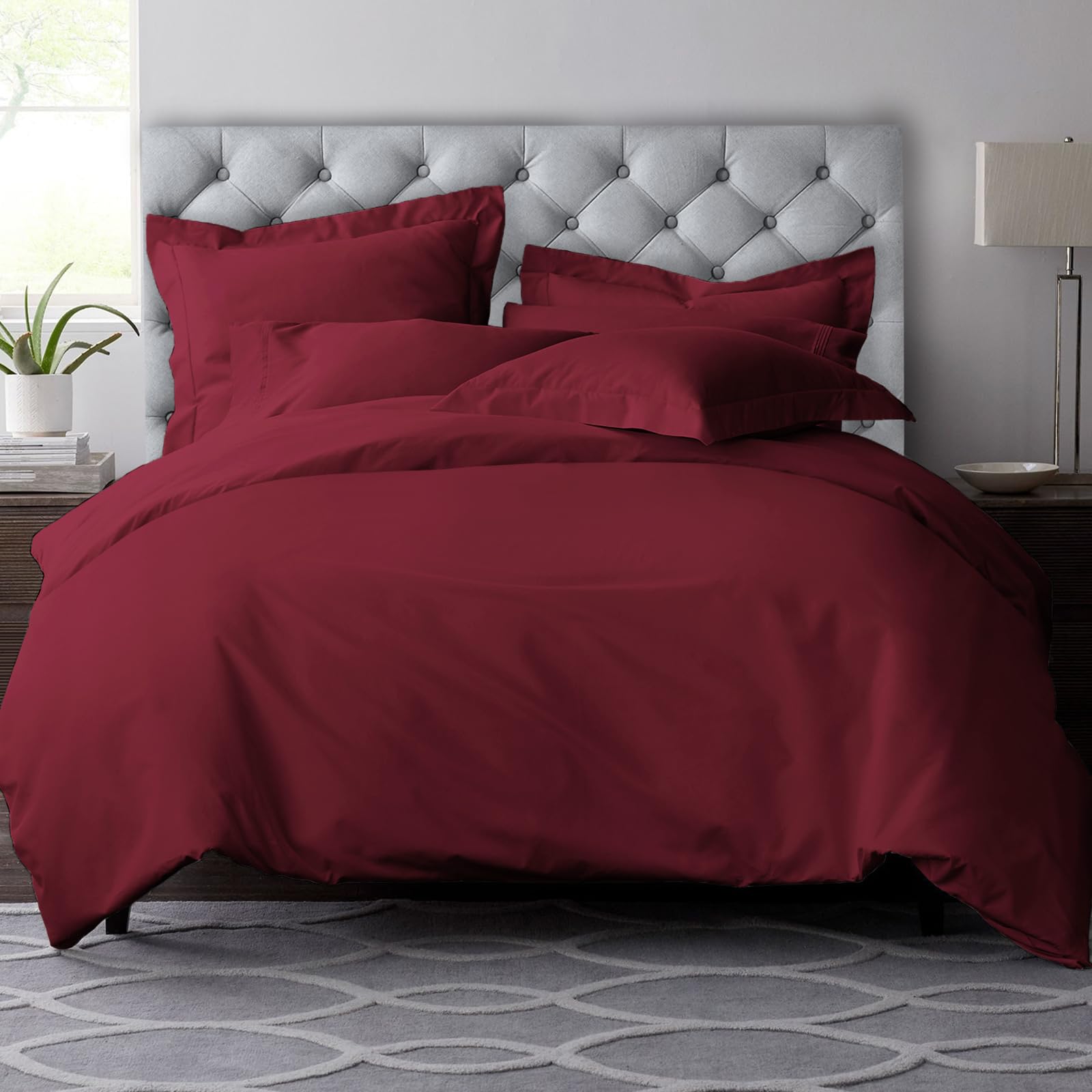 Pizuna Rio Red Pure Combed Cotton Emperor Duvet Cover Sets 600 Thread Count 100% Long Staple Cotton Sateen Weave Duvet Cover 285 X 240 Cm With Button Closure (Emperor Bedding Set)