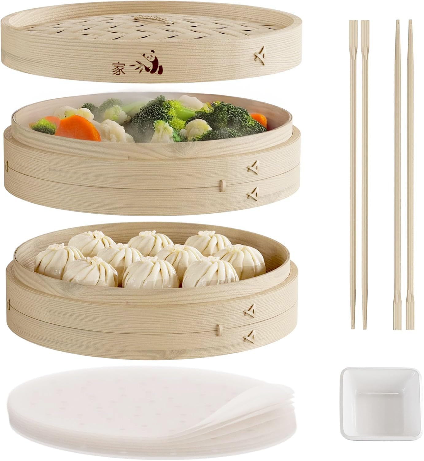 12-Inch Bamboo Steamer Basket Set
