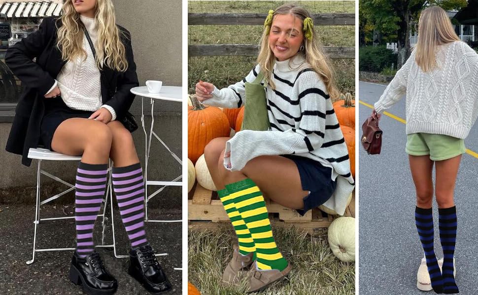 Image of Athletic Knee High Socks Stripe Running Baseball Thigh High Stockings Outdoor Sport Tube Socks