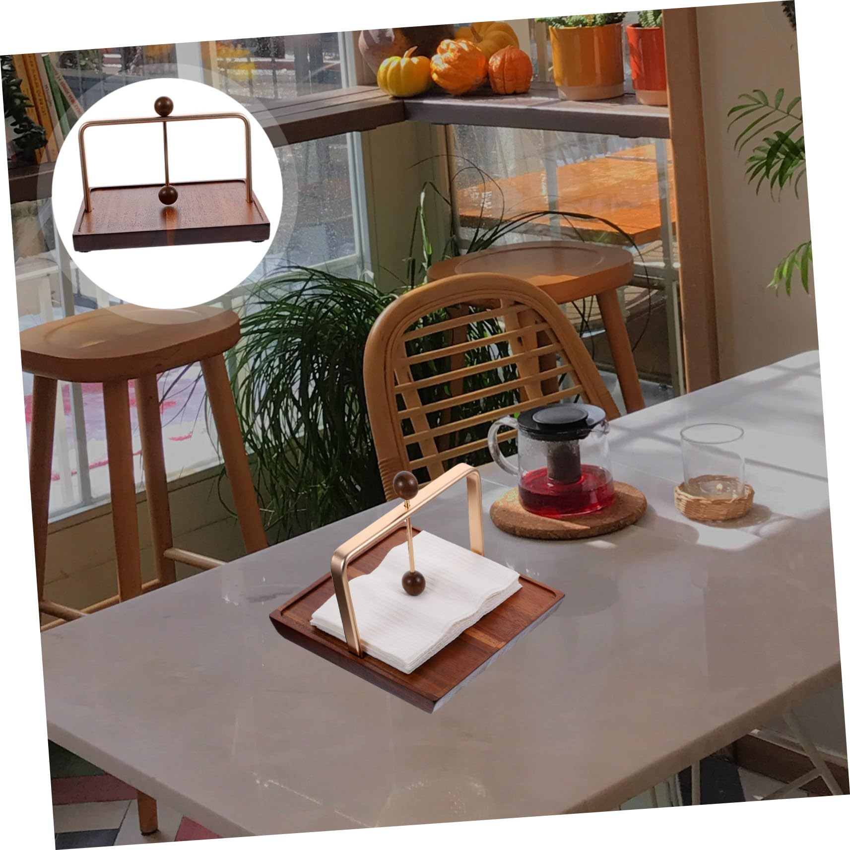 Toyvian Servilletero de Mesa Cuadrado de Madera y Hierro Bordes Suaves y Gran Capacidad para Restaurantes y Cafeterías, Diseño Simple y Elegante
