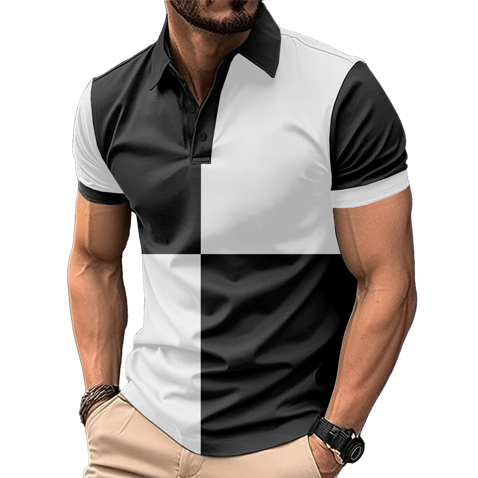 DEEX M Black Mixed White Men's Polo Shirts Short Sleeve 2026 Casual Polo T Shirt Color Block Slim Fit Summer Collared Golf Shirts