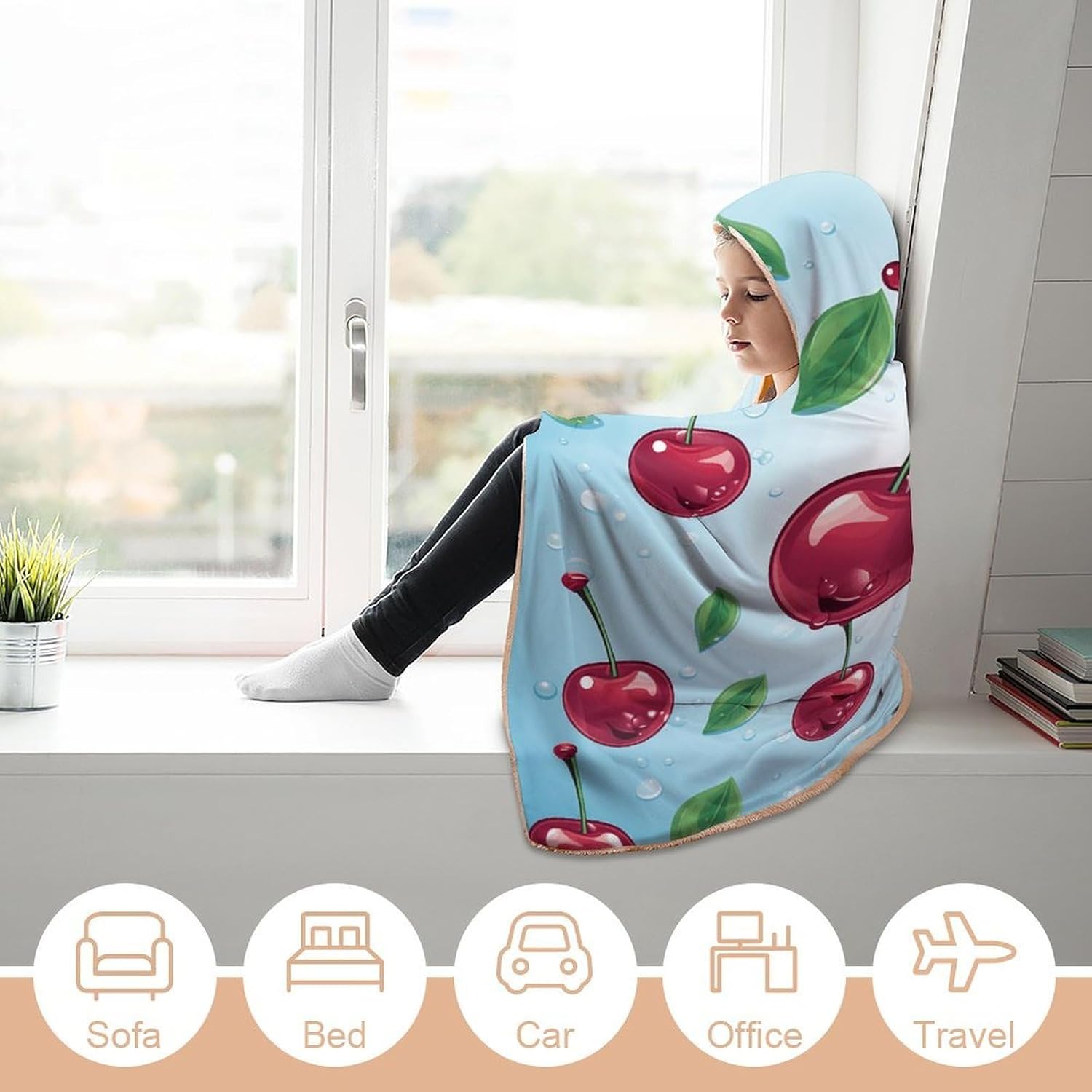 Cherry Wearable Hooded Blanket, Ultra Soft Arctic Velvet Cape Cloak Unisex - Cozy Wearable Blanket