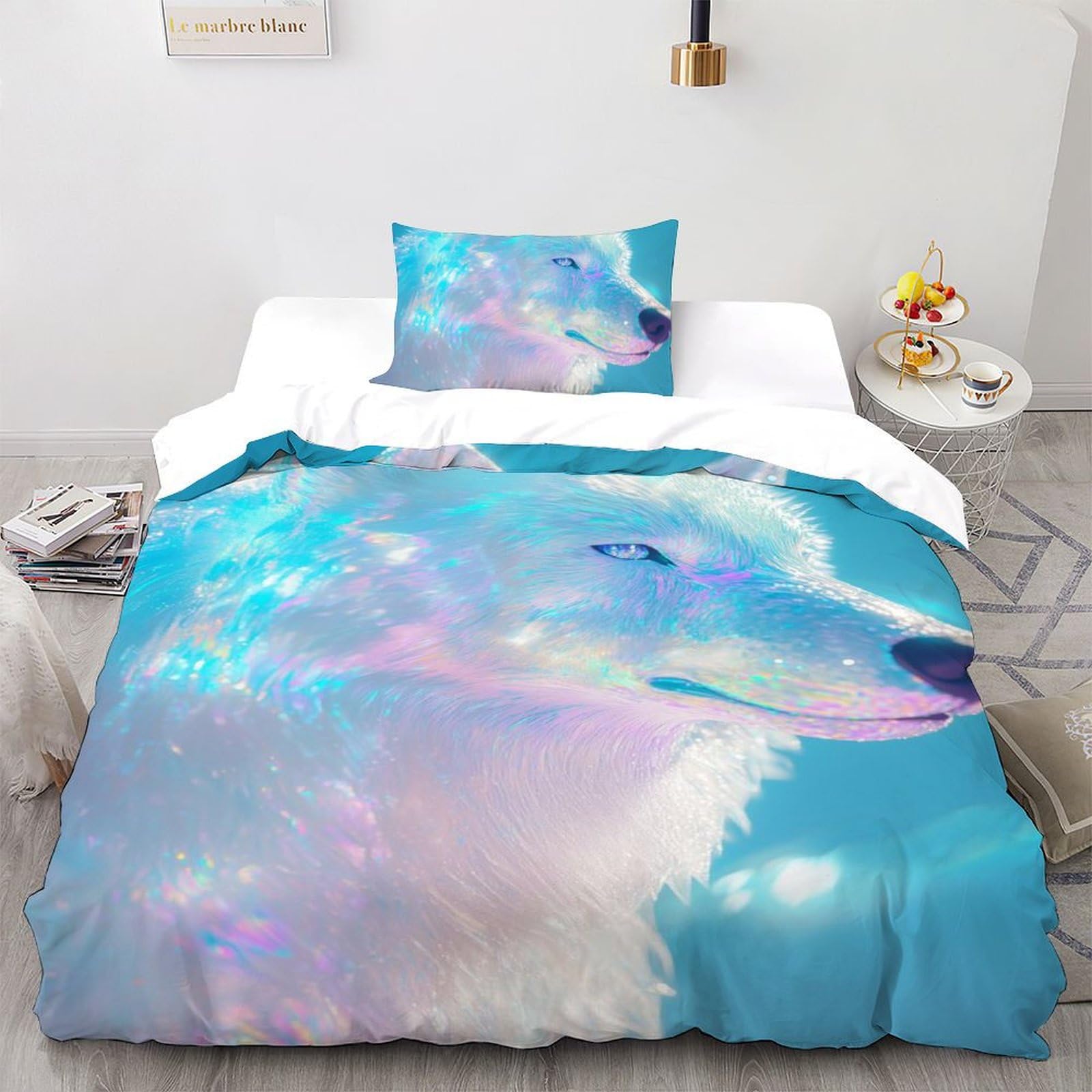 Housse de couette loup 135x200 pour chambre de fille et enfant