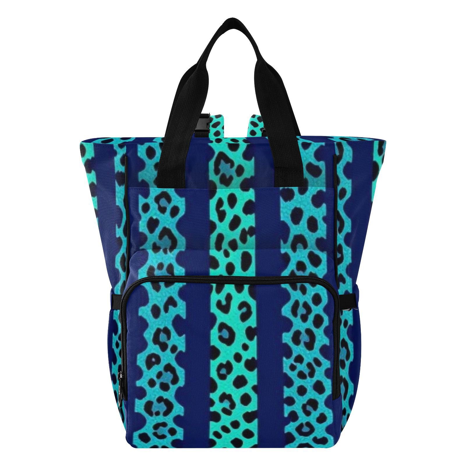 Borsa per pannolini zaino da donna Neon Teal Blue Leopard Print
