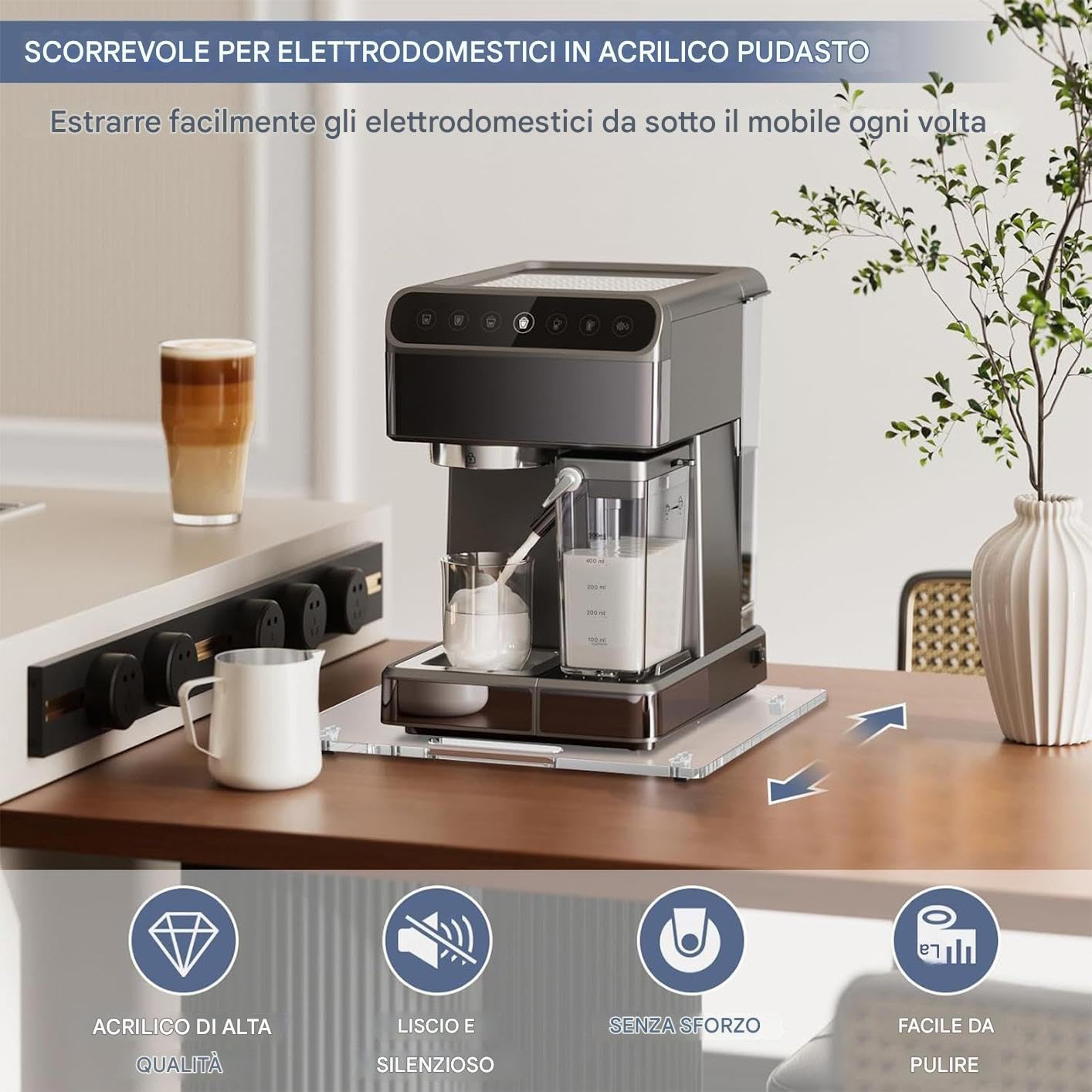 Vassoio Scorrevole per Macchina del Caffè | Vassoio Scorrevole In Acrilico Per Caffettiera Con Ruote In,Organizzatore Macchine Casa Cucina 35x33cm Per Impastatrici Piano - Tostapane Macchina