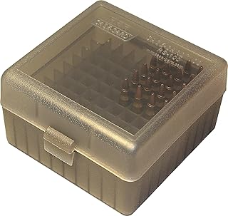 MTM RS-100-41 100 Round Rifle Ammo Box | Flip-Top | 223 204 Ruger 6x47 | Indestructible polypropylene, Snap-lock latch | USA Made | Clear Smoke