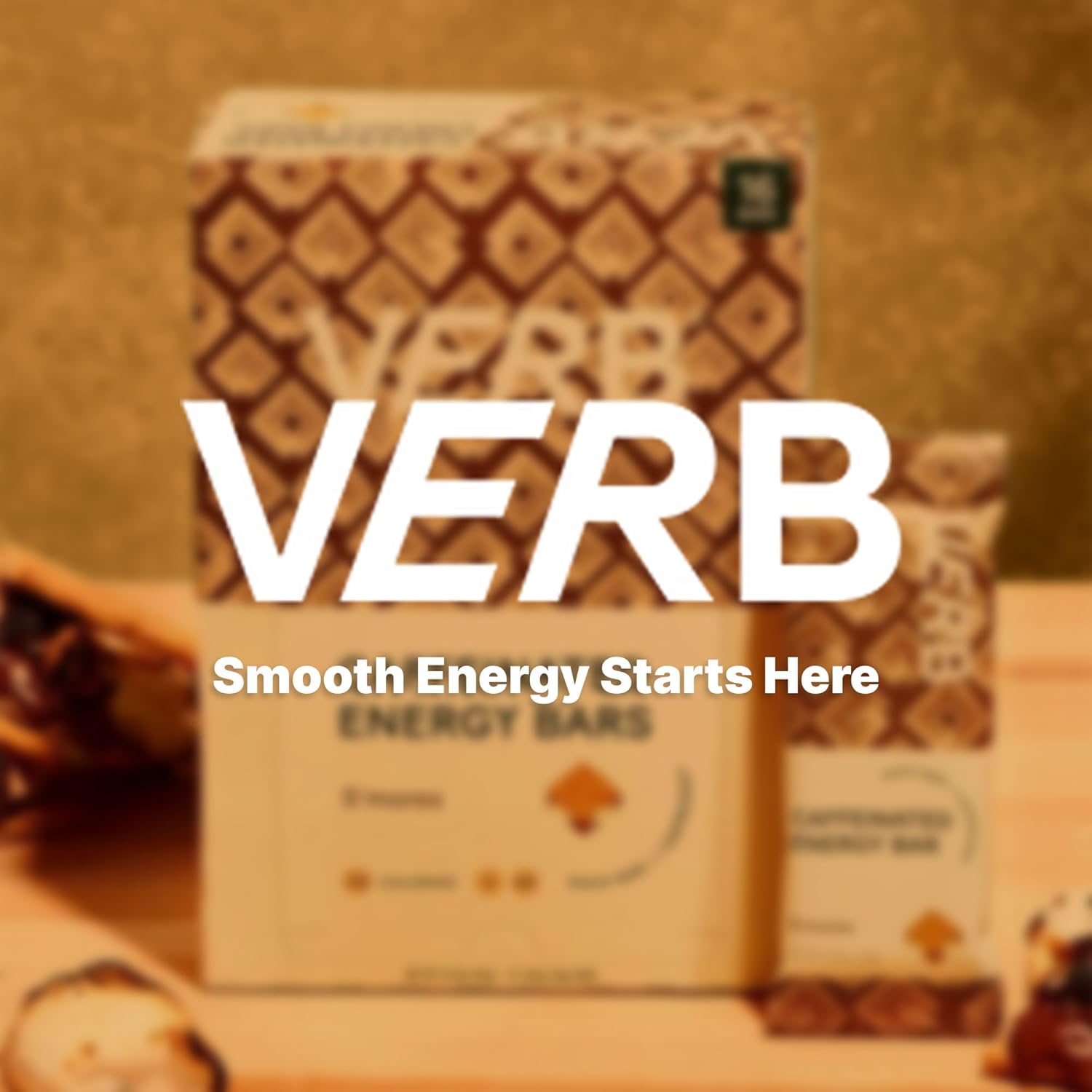Verb Caffeinated Energy Bars S'mores (26g, Pack of 16) 110-Calorie Delicious Low Sugar Energy Bar - Vegan Gluten Free On-the Go Snack with 80mg Green Tea Caffeine, Only Real-Food Ingredients