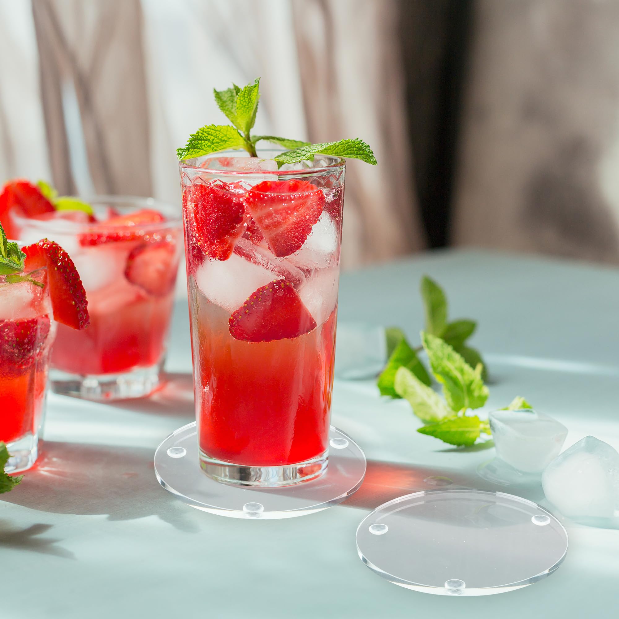 12 posavasos de vidrio para beber, posavasos redondos transparentes de 3.5 pulgadas, posavasos de cristal antideslizantes para mesa, tazas, tazas, oficina, hogar, fiestas