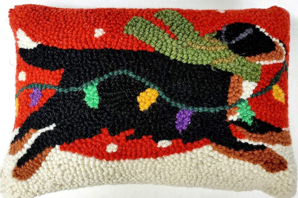 Running Bernese Mountain Dog Christmas Lights Mini Hooked Wool Pillow 8 x 12