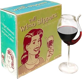 Oenophilia Tall Wino Sippers - Set of 2, Funny Wine Gifts, Glass Straw Sipper, Port-Style Wine Accessories