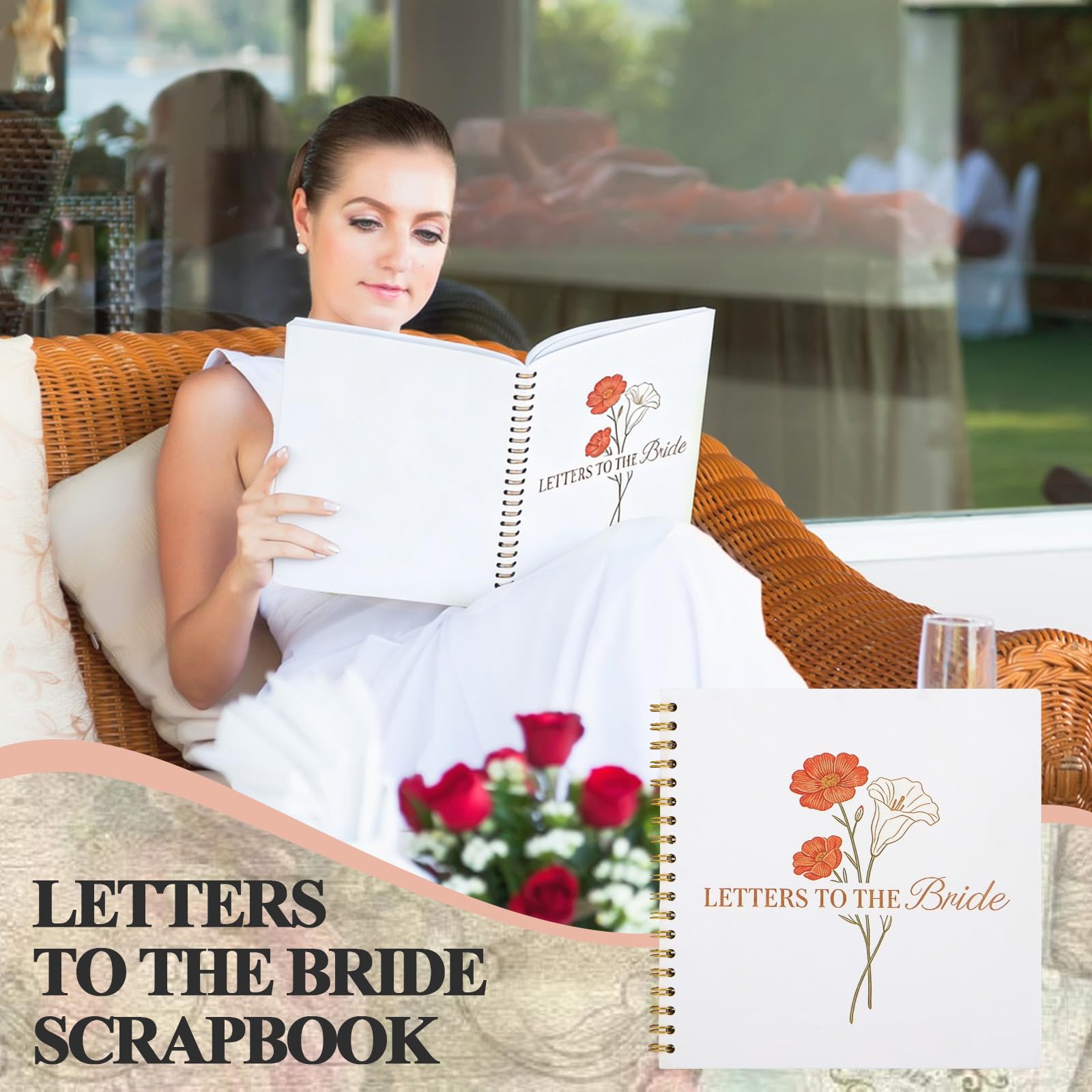 Lignumix Scrapbook-Fotoalbum für Hochzeit, Briefe an die Braut, 30 leere Seiten und Scrapbook-Zubehör, DIY-Gästebuch für Brautparty, Junggesellinnenabschied, 25,4 x 25,4 cm