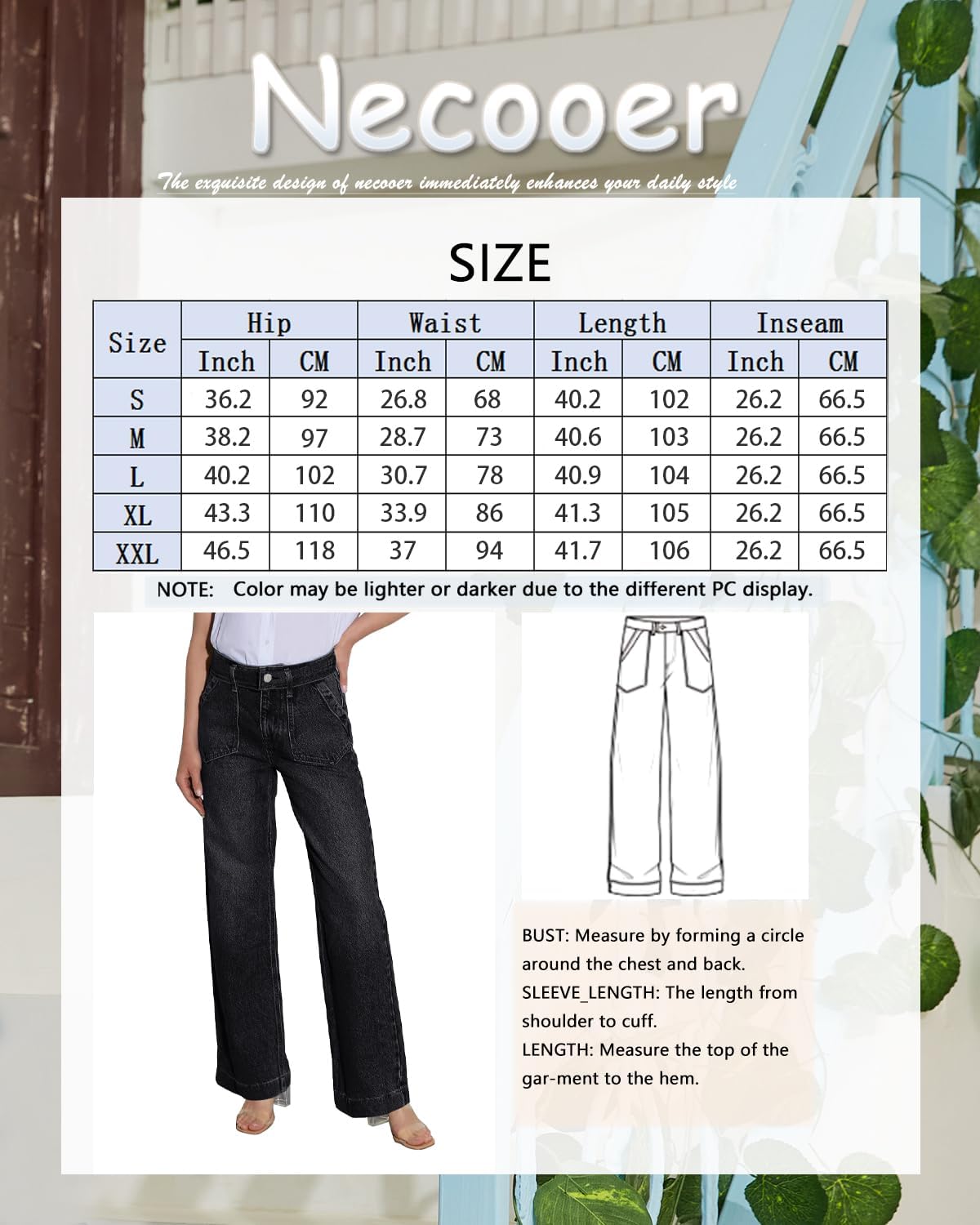 Necooer Womens Wide Leg Jeans Trendy Baggy Stretchy Boyfriend Jeans Casual Stretch Straight Leg Denim Pants - Image 6