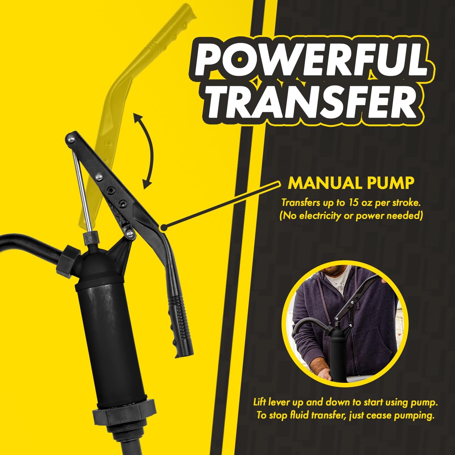 Lever Action Drum Pump with 3 in 1 Flow Handle | PPS & Stainless Steel Construction, Up to 35.5" Telescopic Suction Tube, For 15–55 Gallon Drums