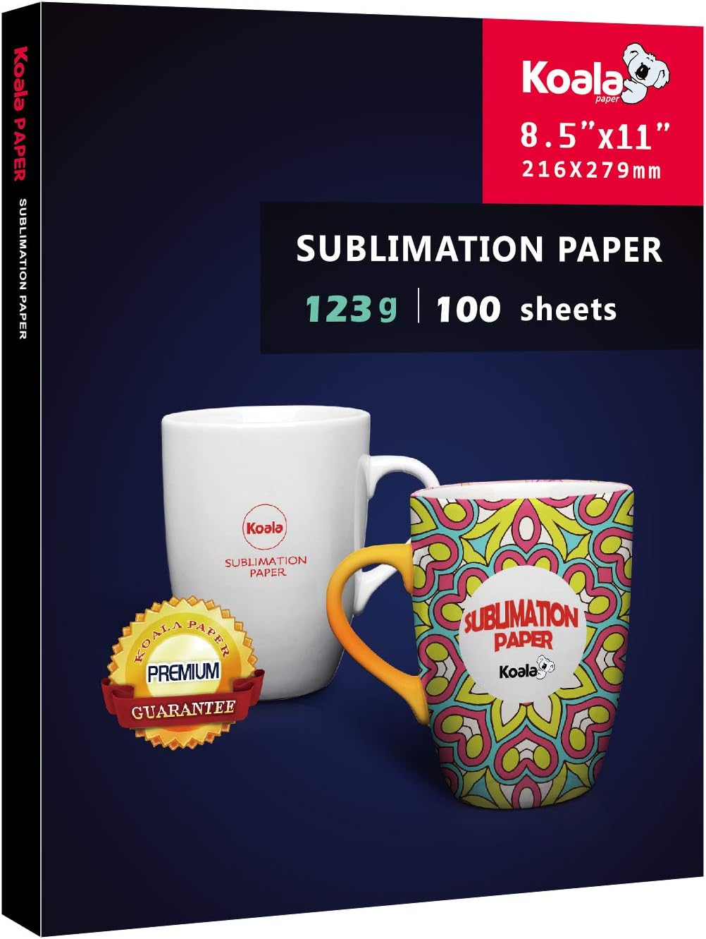 Koala Paper Sublimation 8.5X11 Inches Easy To Diy T-Shirts, Tumblers, Mugs Only Compatible With Inkjet Printer Ink 100 Sheet 123G