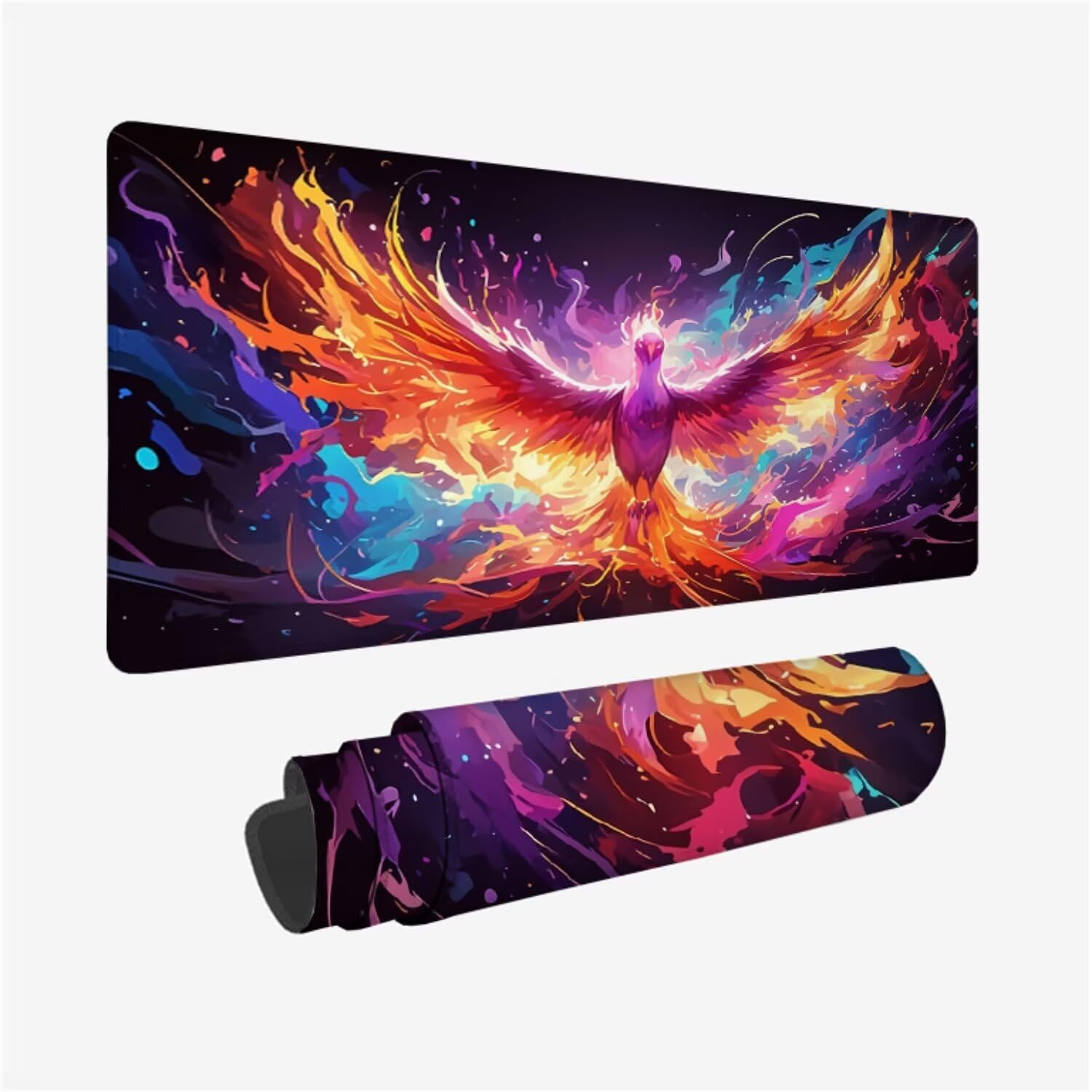 Feniks fantazyjna podkładka pod mysz 1500 x 800 x 3 mm pod biurko akcesoria do gier, podkładka pod mysz do klawiatury z przeszytymi krawędziami i antypoślizgowym tyłem, wysoka precyzja i szybkość, dla