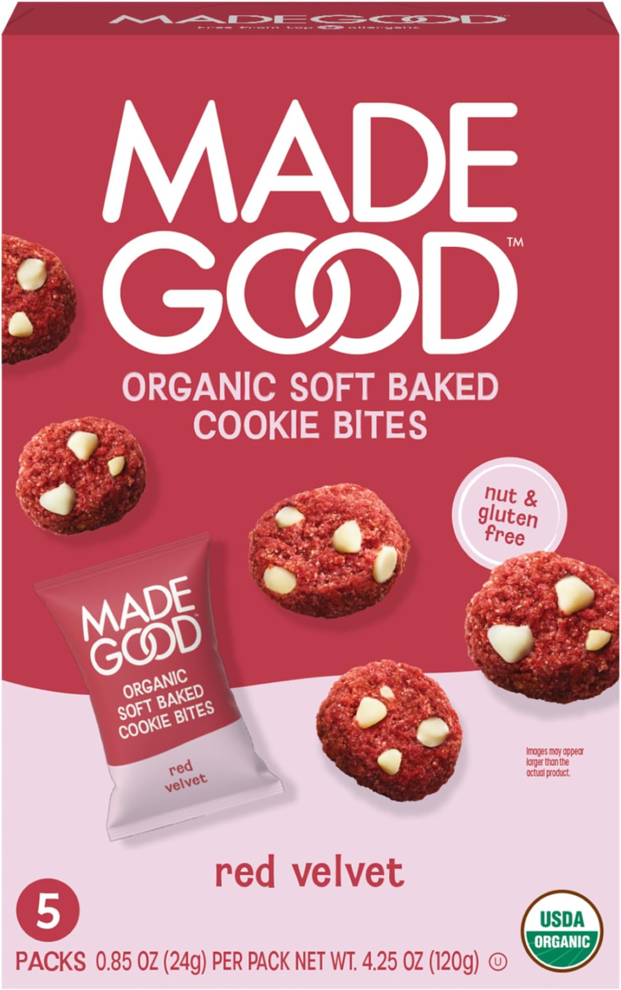 MadeGood Red Velvet Soft-Baked Cookies, 0.85oz Each, Organic Snacks