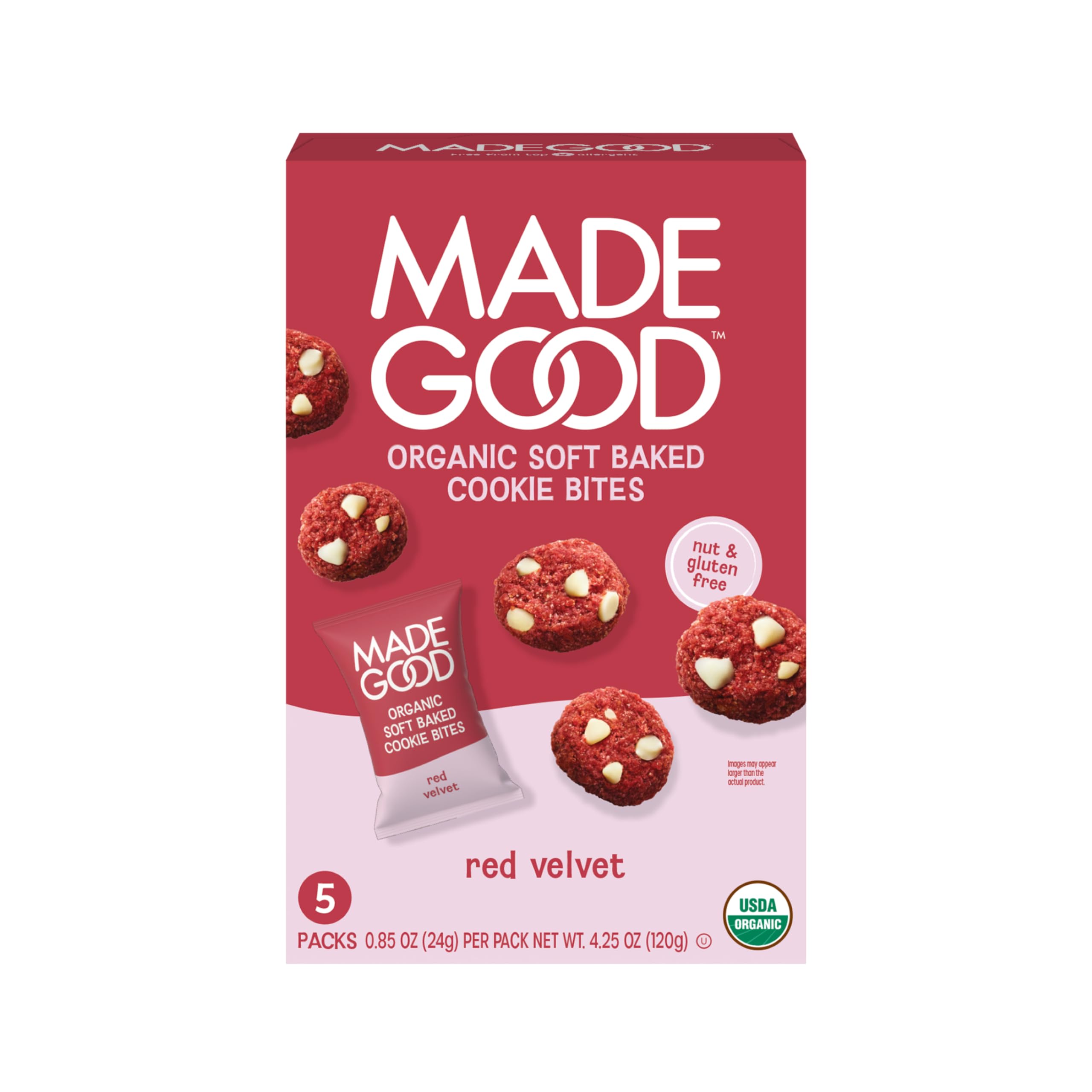 MadeGood Red Velvet Soft-Baked Cookies, 0.85oz Each, Organic Snacks