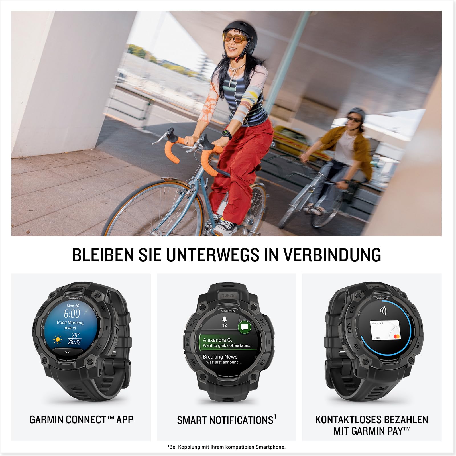 Garmin Instinct 3 45mm AMOLED Multisport-Smartwatch, 1,2" Display, 18 Tage Akkulaufzeit, 80+ Sport-Apps, Navigation, LED-Taschenlampe, wasserdicht
