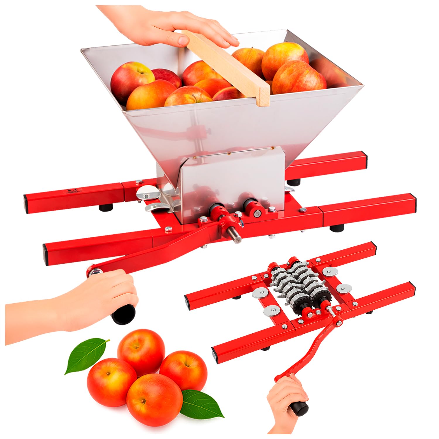 Trituradora de frutas de 7 L en acero inoxidable con cuchillas de aluminio – Picadora manual para manzanas, peras, ciruelas y uvas – Ideal para sidra y vino.