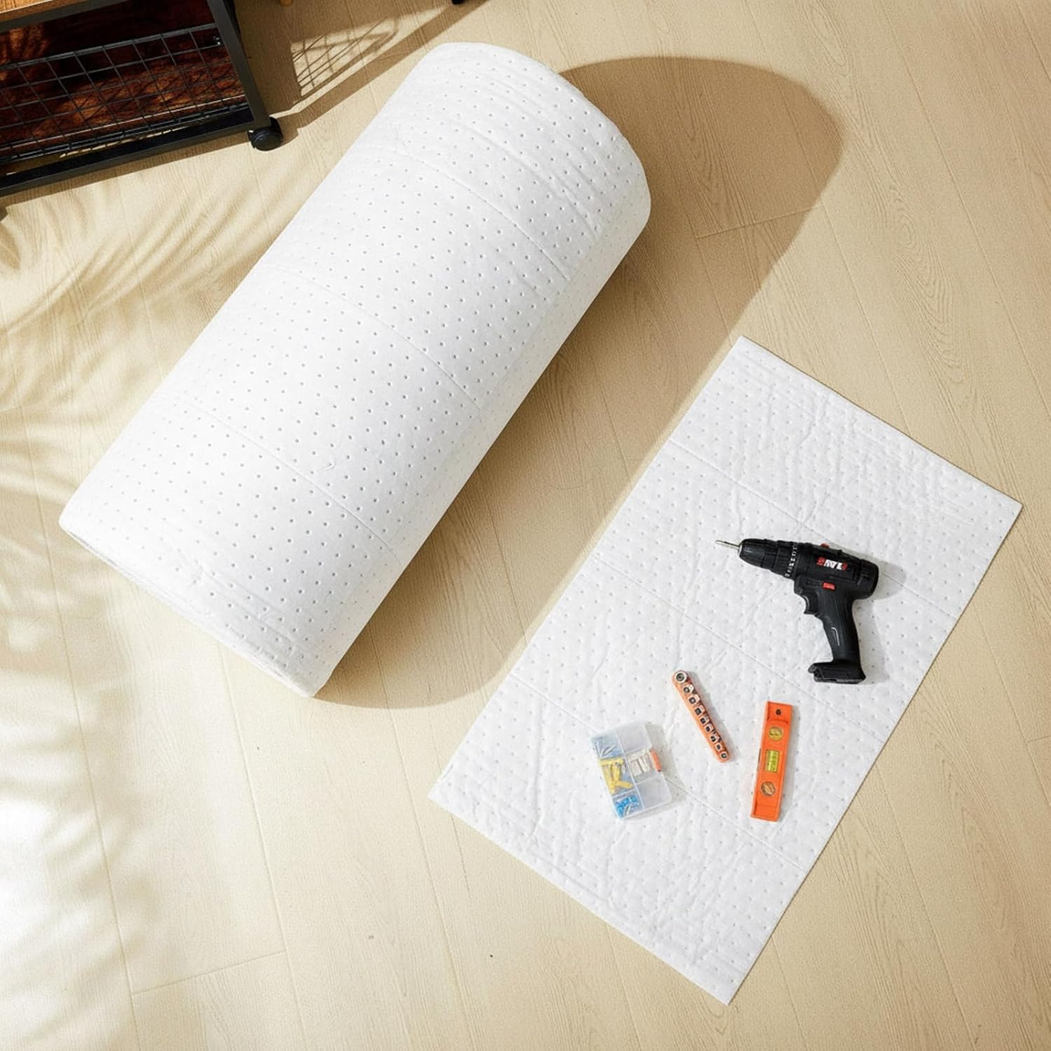 SmoothNovelty 30" W x 150' l Oil Absorbent Mat Roll Oil Pads Absorbs up to 40.2 Gallons Heavyweight Mat Roll for Protecting Home Garage Basement (White)