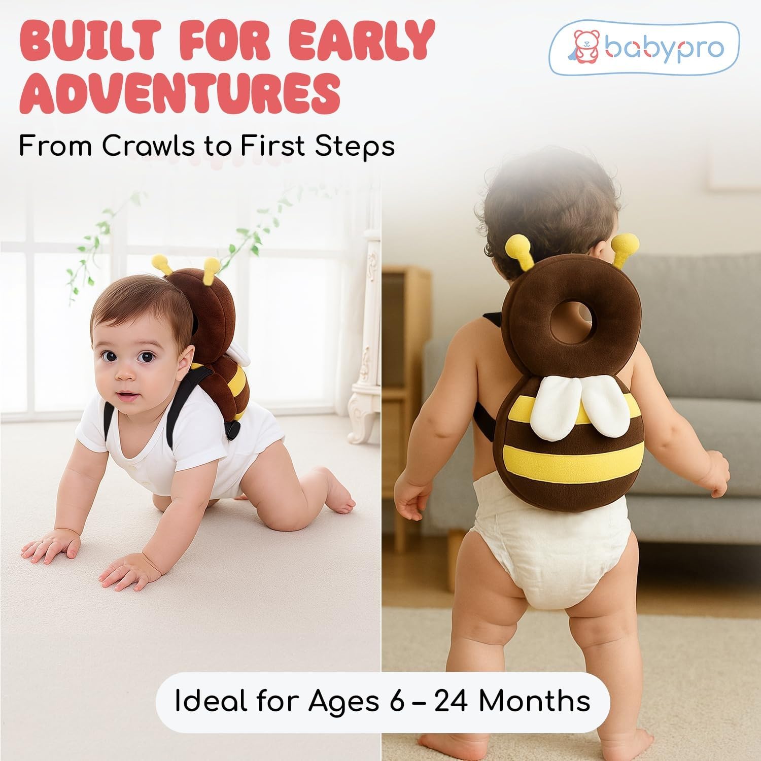 BabyPro Bee-Shaped Head Protector for Toddlers Back Protection 4