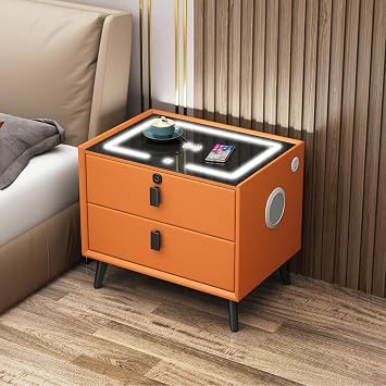 Nightstand Wireless Charging Station and USB Port, Smart Nightstand with Speaker and Fingerprint Lock, Modern Nightstand with LED Light, 2/3 Drawers, Storage Cabinet for Living Room Bedroom