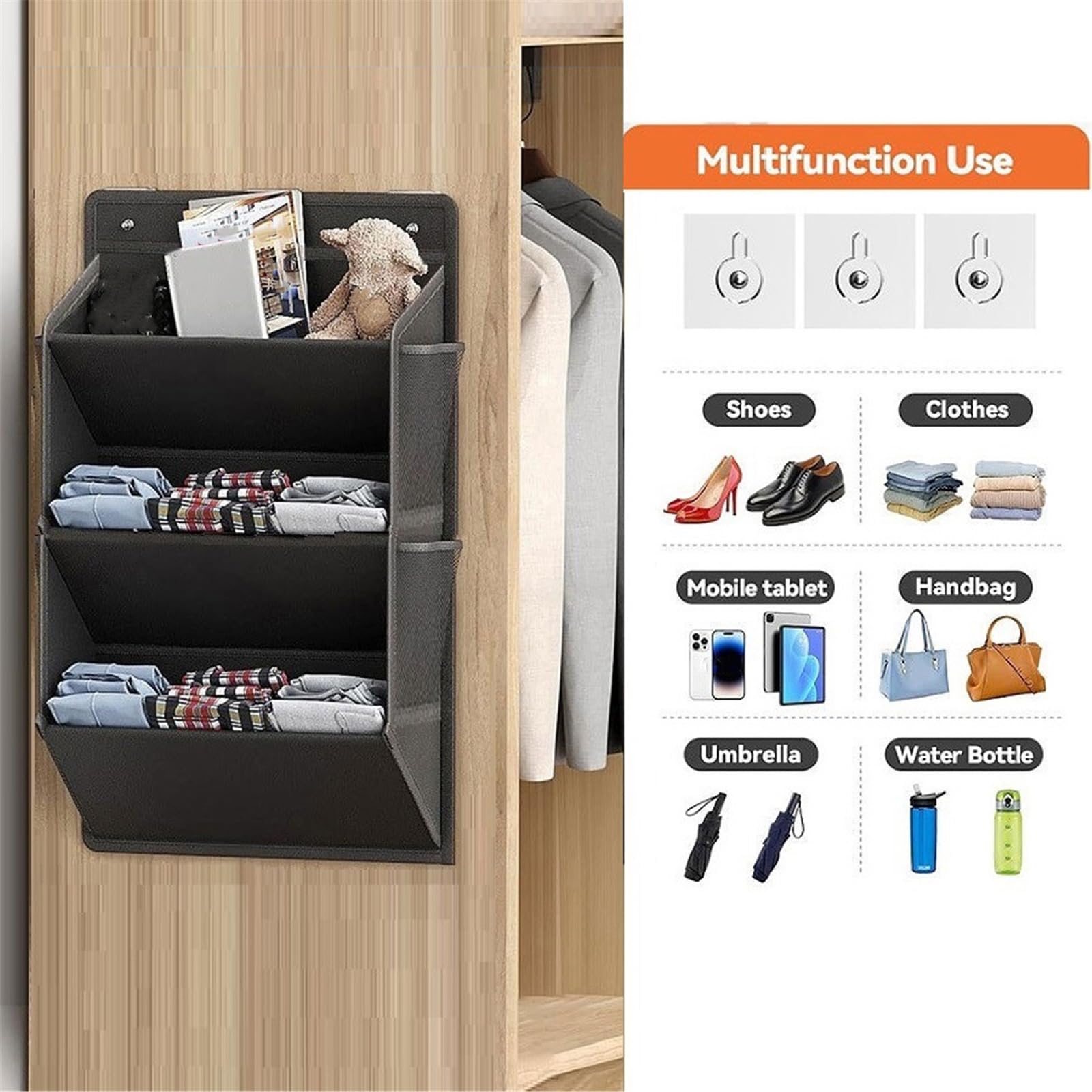 Estante para zapatos fácil de colgar con 3 secciones, diseño resistente para armarios, cuartos de servicio y uso al aire libre. Zapatero