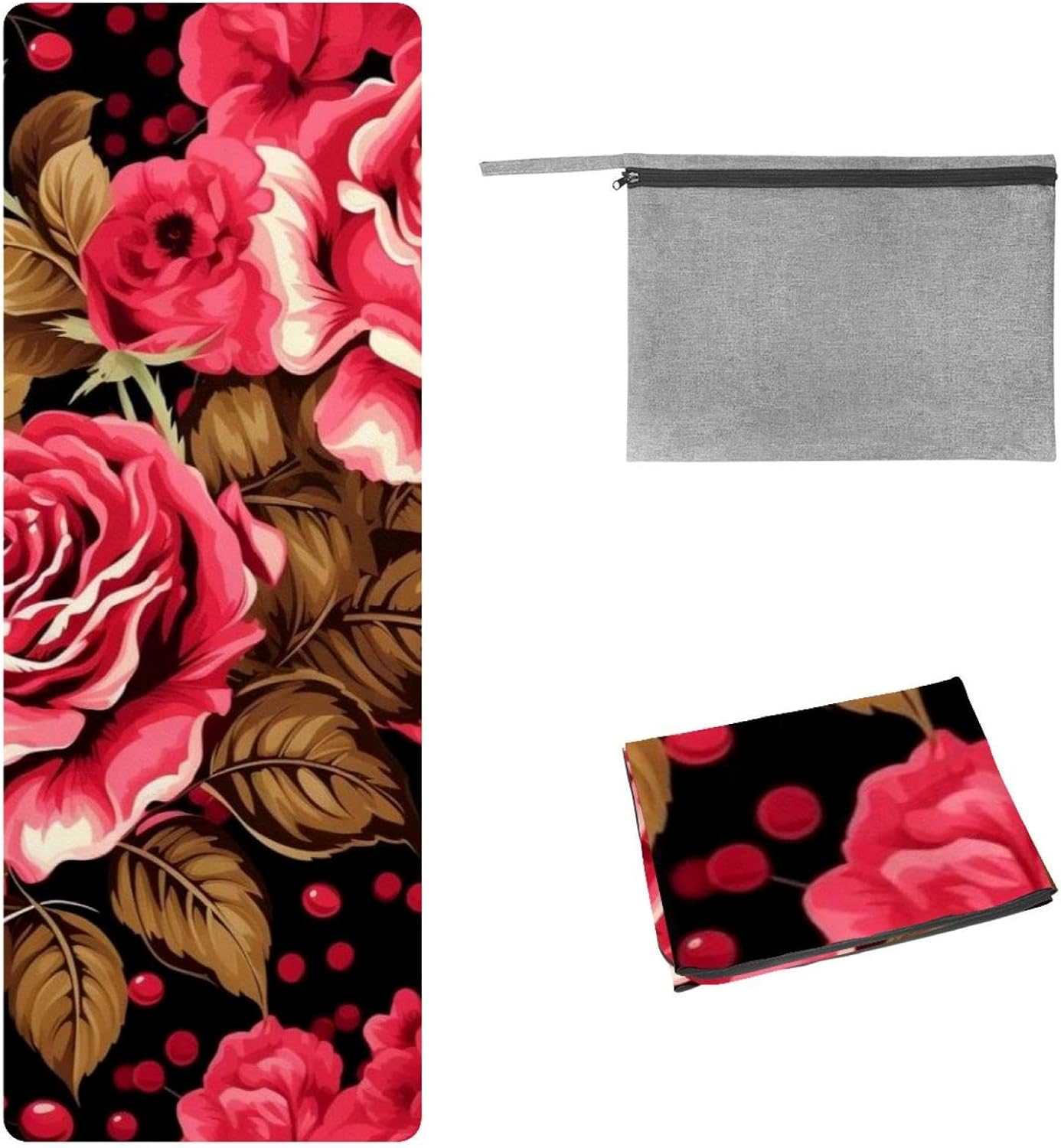 Yoga Towel, Leopard Rose Flower Non Slip Sweat Absorbent Hot Yoga Mat Towel for Hot Yoga, Pilates and Fitness - 72.8" x 26.8"