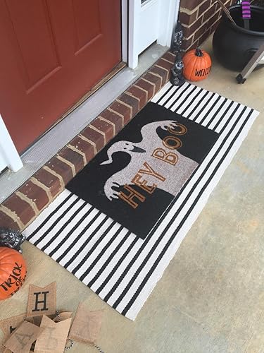 Vista 125 de Alfombra de exterior blanca y negra de 3 x 5 pies, alfombra de algodón tejida a mano, lavable a máquina, para interiores y exteriores, alfombra