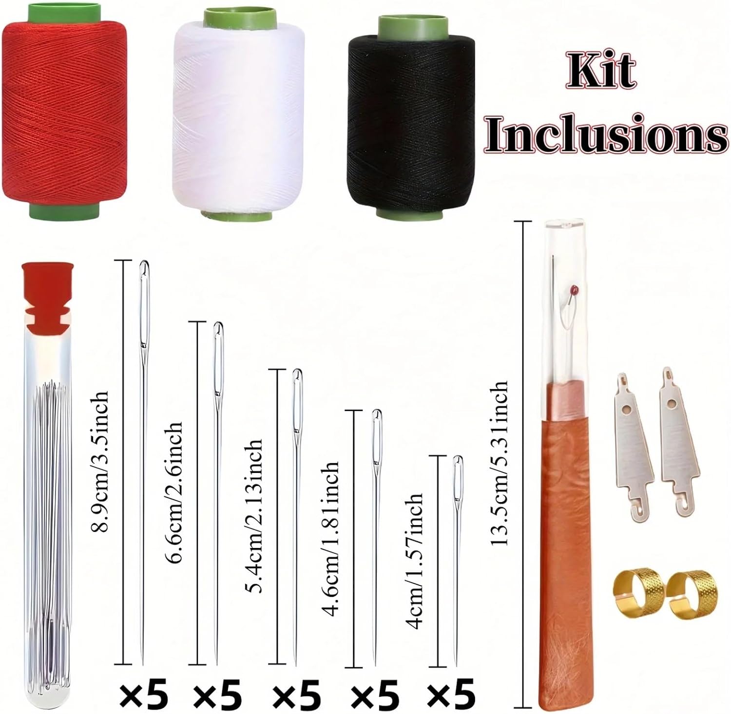 Big Eye Steel Sewing Needles Kit 5 Set Hand Sewing Tool Large-Eye Steel Needle with Threaders Diverse Practical Tools Home DIY Clothes Craft Supplies