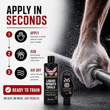 IRON AMERICAN Liquid Chalk - Mess-free Long Lasting Grip for Weightlifting, Gymnastics, Rock Climbing, Fitness Training - 50ml Travel Bottle - Advanced Hand Chalk for Gym - 2 Pack