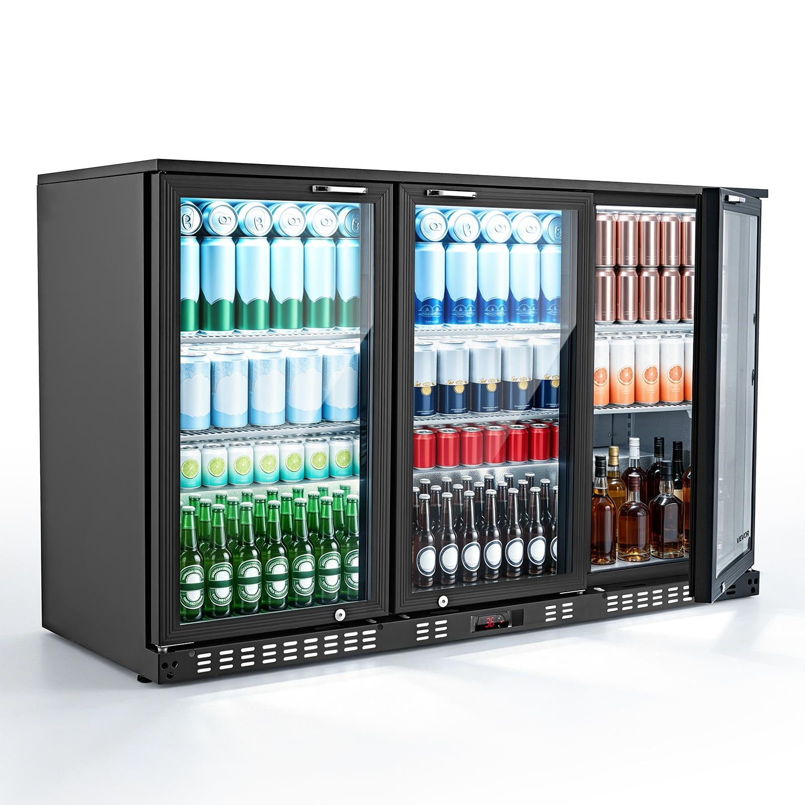 VEVOR Back Bar Cooler, 11.4 Cu.Ft Commercial Beverage Refrigerator with 3 Glass Door, Large Under Counter Fridge w/LED Lighting, Shelf, Low-E Glass Display Cooler for Store, Lobby, Restaurant, Pub